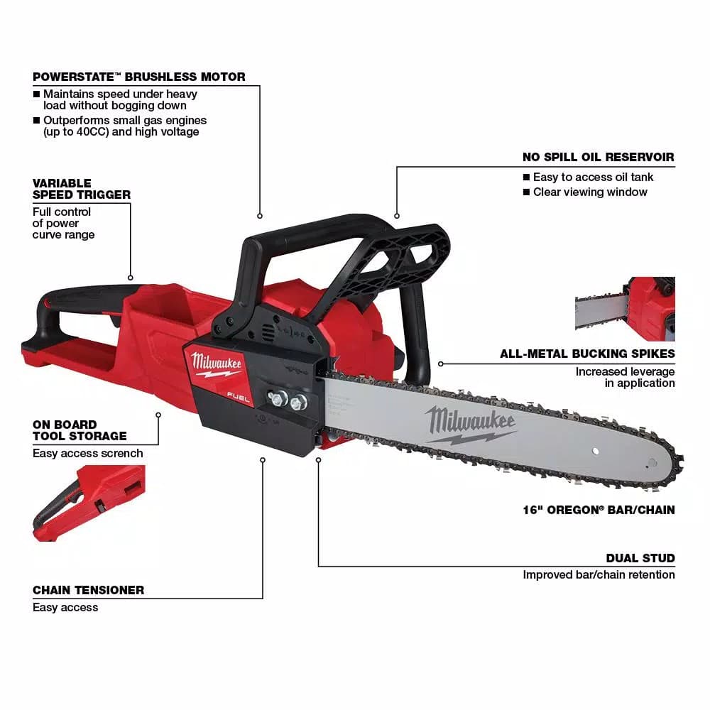Milwaukee M18 FUEL 18V Cordless Brushless Landscaping Combo Kit: String Trimmer, Blower, Hedge Trimmer & Chainsaw
