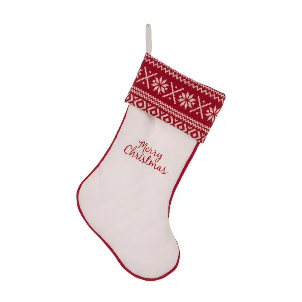 Glitzhome 21 in. White Fleece Polyester Christmas Stocking Decor (2-Pack)
