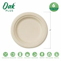 Unbranded 6 in. Natural Sugarcane Plates, Biodegradable & Compostable, 600 Pack thumbnail 3