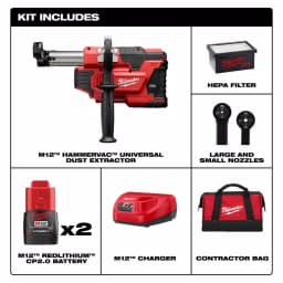 Milwaukee M12 12V Cordless Universal HammerVac Dust Extractor Kit with (2) 1.5Ah Batteries, Charger & Case thumbnail 2