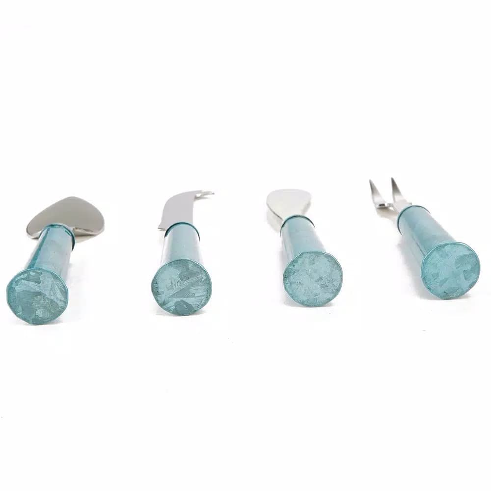 Mind Reader 4-Piece Stainless Steel Cheese Knife Set with Blue Galvanized Handles