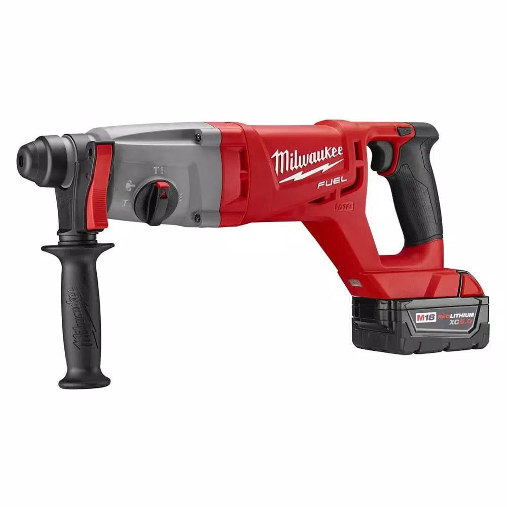 Milwaukee M18 FUEL 1 in. SDS-Plus Rotary Hammer Kit with Two 5.0 Ah Batteries and Charger