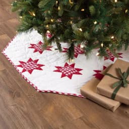 VHC Brands Emmie 60 in. Red Patchwork Christmas Tree Skirt - Hand-Quilted Cotton Farmhouse Decor thumbnail 4