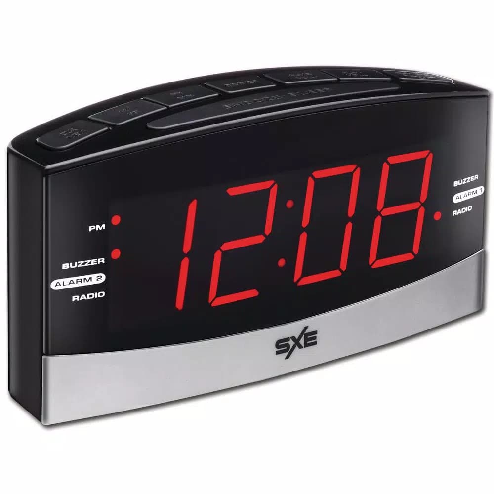 SXE Black Digital LED Clock Radio with Dual Alarms and Battery Backup