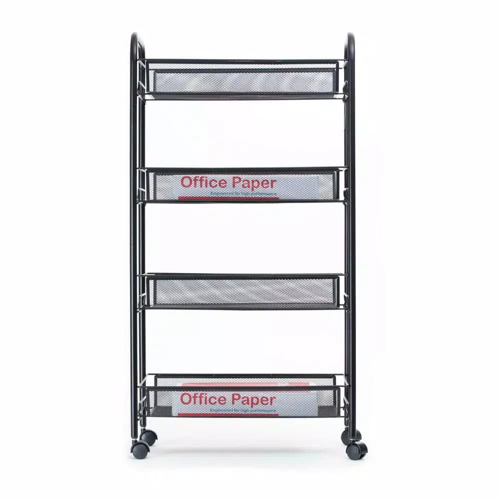 Mind Reader 4-Shelf Rolling Black Metal Mesh Storage Cart