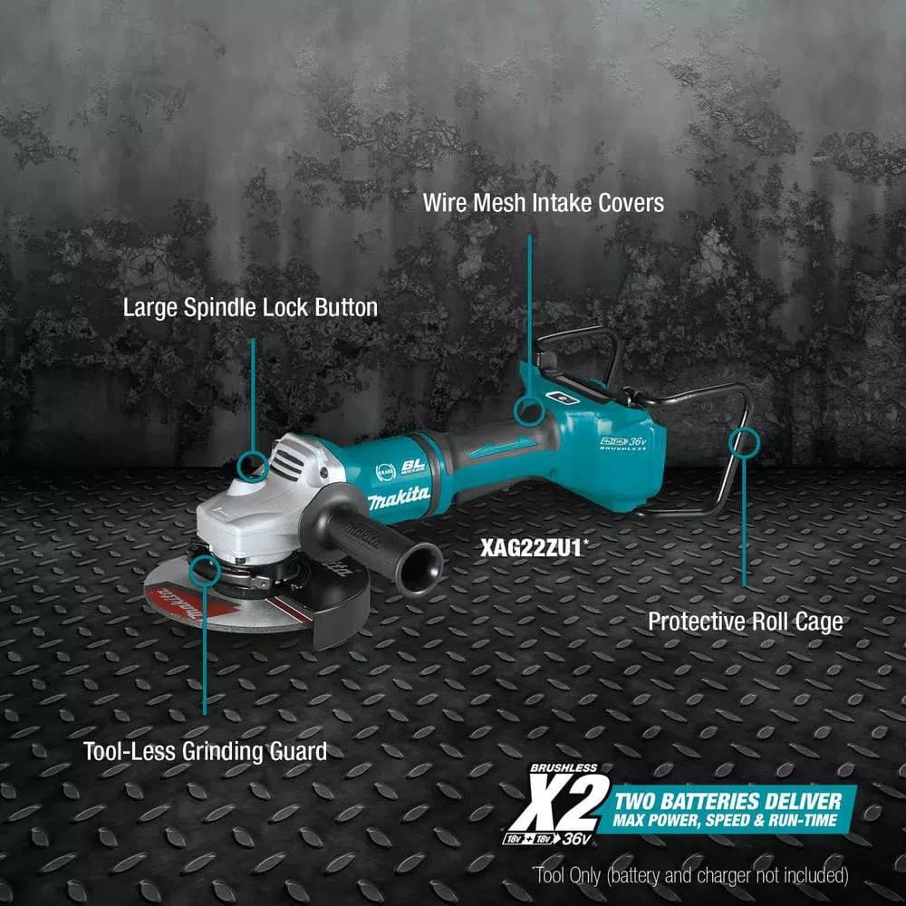 Makita 18V X2 LXT Brushless 7 in. Cordless Angle Grinder with AWS & Electric Brake