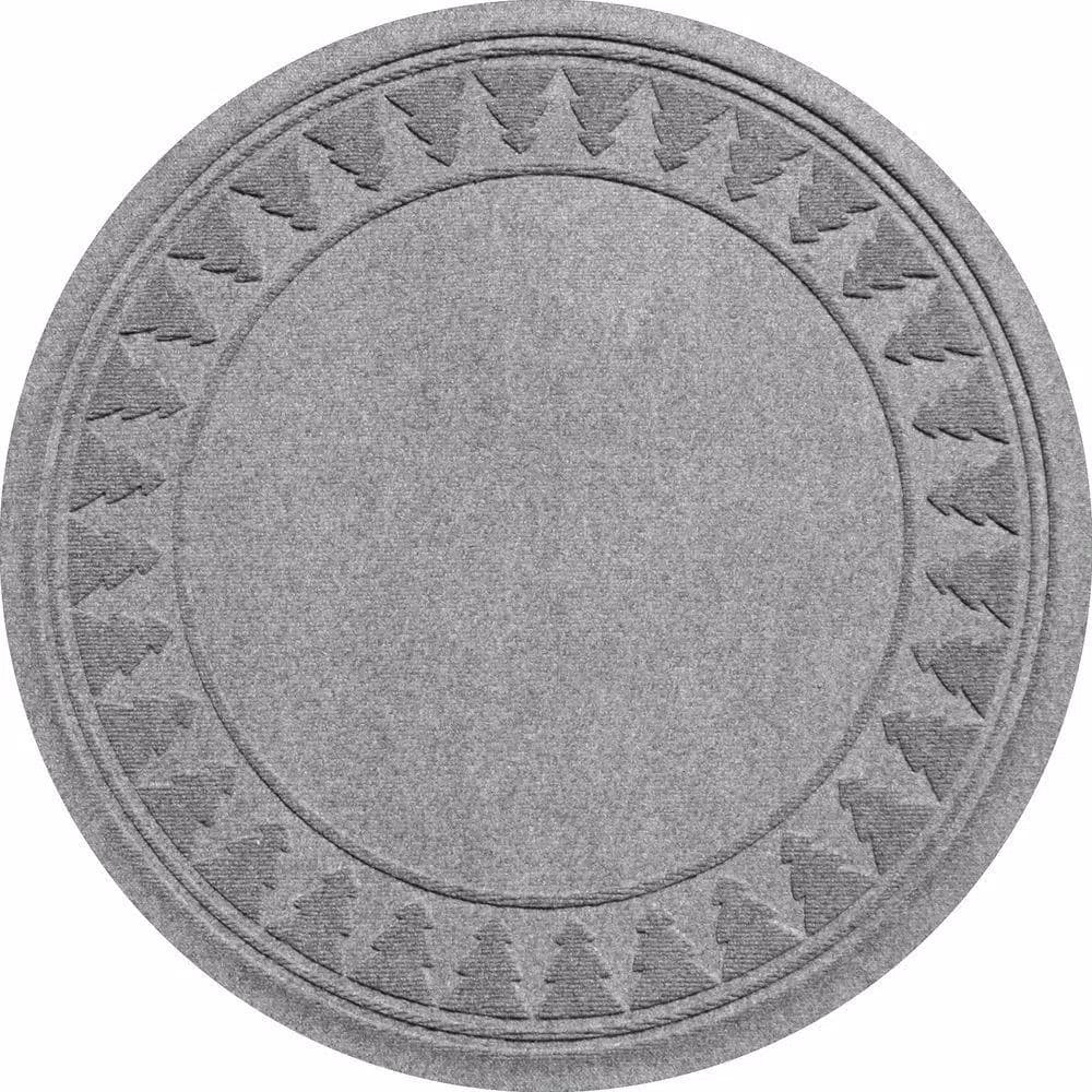 Bungalow Flooring Aqua Shield 35 in. Round Pine Trees Christmas Tree Mat - Medium Gray