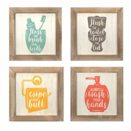 Stratton Home Decor Floss Flush Wipe Wash Bathroom Rules Wall Art Set, 4-Piece Wood Sign Collage thumbnail 2