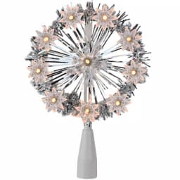 Northlight 7 in. Silver Tinsel Snowflake Starburst Christmas Tree Topper with Clear Mini Lights thumbnail 1