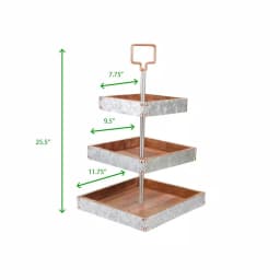 Mind Reader Products 3-Tier Silver Cake Stand, Galvanized Steel & Wood Dessert Display with Handle thumbnail 6