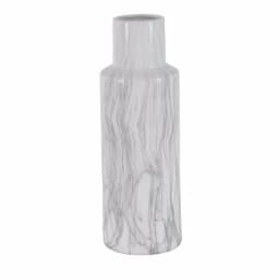 LITTON LANE 21 in. Classic Marble Cylinder White Ceramic Decorative Vase with Gray Veining thumbnail 1