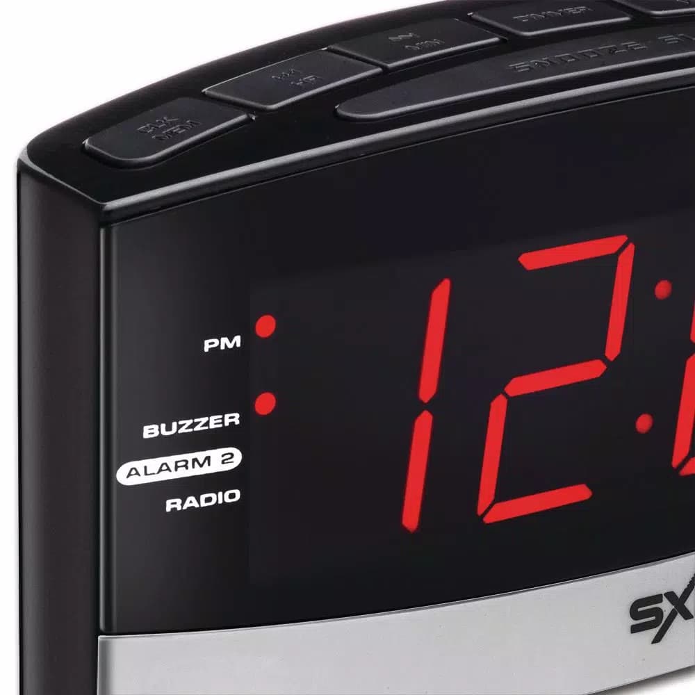 SXE Black Digital LED Clock Radio with Dual Alarms and Battery Backup