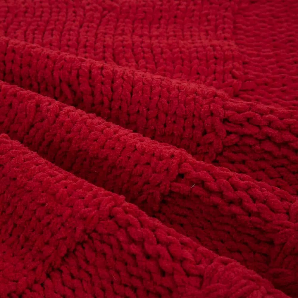 Glitzhome 52 in. Red Knitted Chenille Polyester Christmas Tree Skirt