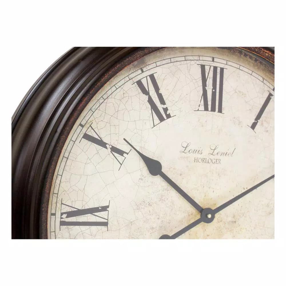 Aspire Home Accents Emmaline Distressed Brown Round Wall Clock - Oversized Romanesque Iron Frame