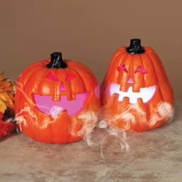 Gerson 9.25 in. Electric Smoking Jack-O-Lanterns with Color Changing LED Effect, Set of 2 thumbnail 2