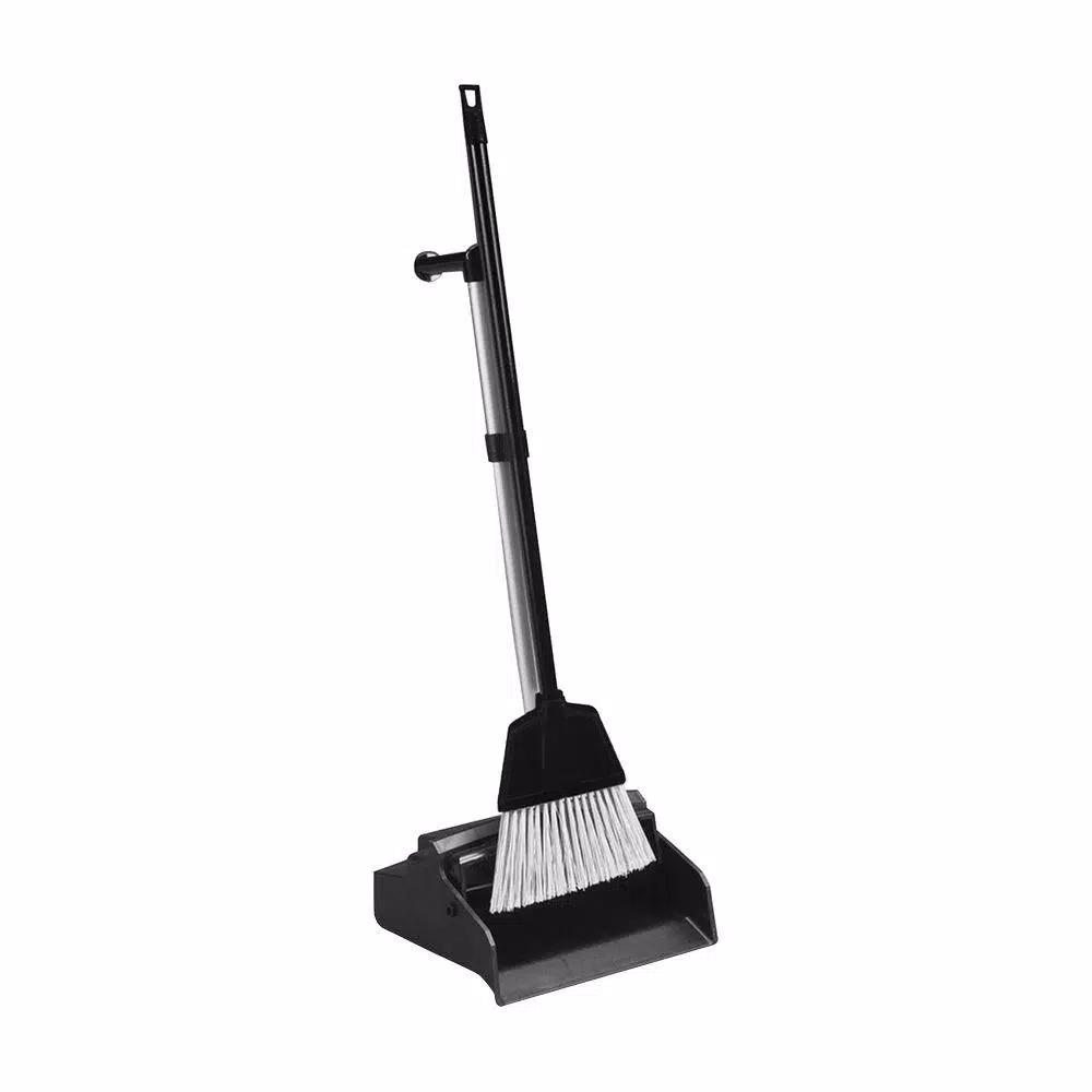 Genuine Joe Plastic Lobby Dust Pan and Broom Combo Kit with 32 in. Ergonomic L-Grip Handle