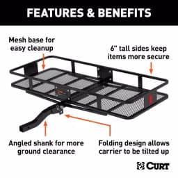 CURT 60" x 24" Black Steel Basket Cargo Carrier with 2" Folding Shank, 500 lbs. Capacity thumbnail 2