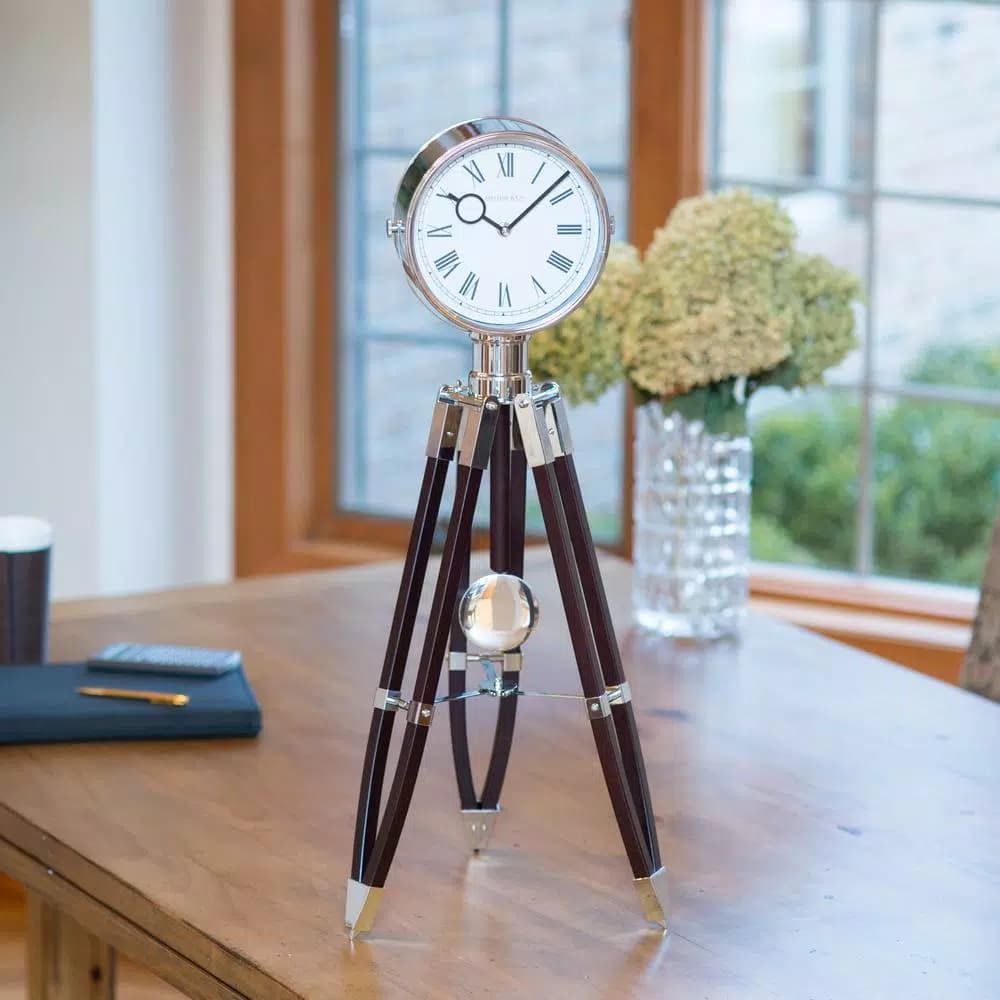 FirsTime 28 in. Tripod Pendulum Tabletop Analog Clock - Chrome and Espresso