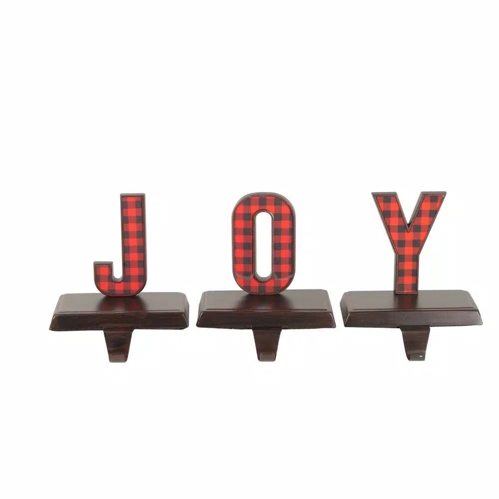 Northlight Red and Black Buffalo Plaid Joy Christmas Stocking Holder Set of 3