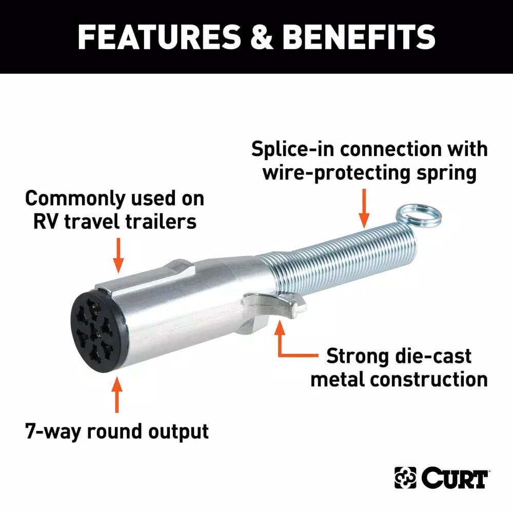CURT 7-Way Round Trailer Connector Plug with Spring (Male End)