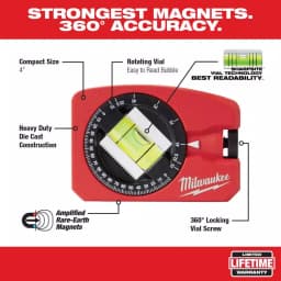 Milwaukee 4 in. Pocket Level with 360° Adjustable Vial and Amplified Rare Earth Magnets thumbnail 2