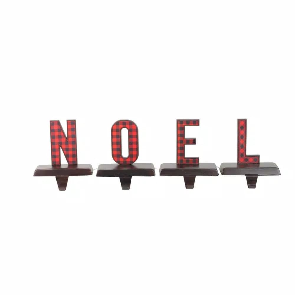 Northlight 6 in. Red and Black Buffalo Plaid Noel Christmas Stocking Holders, Set of 4