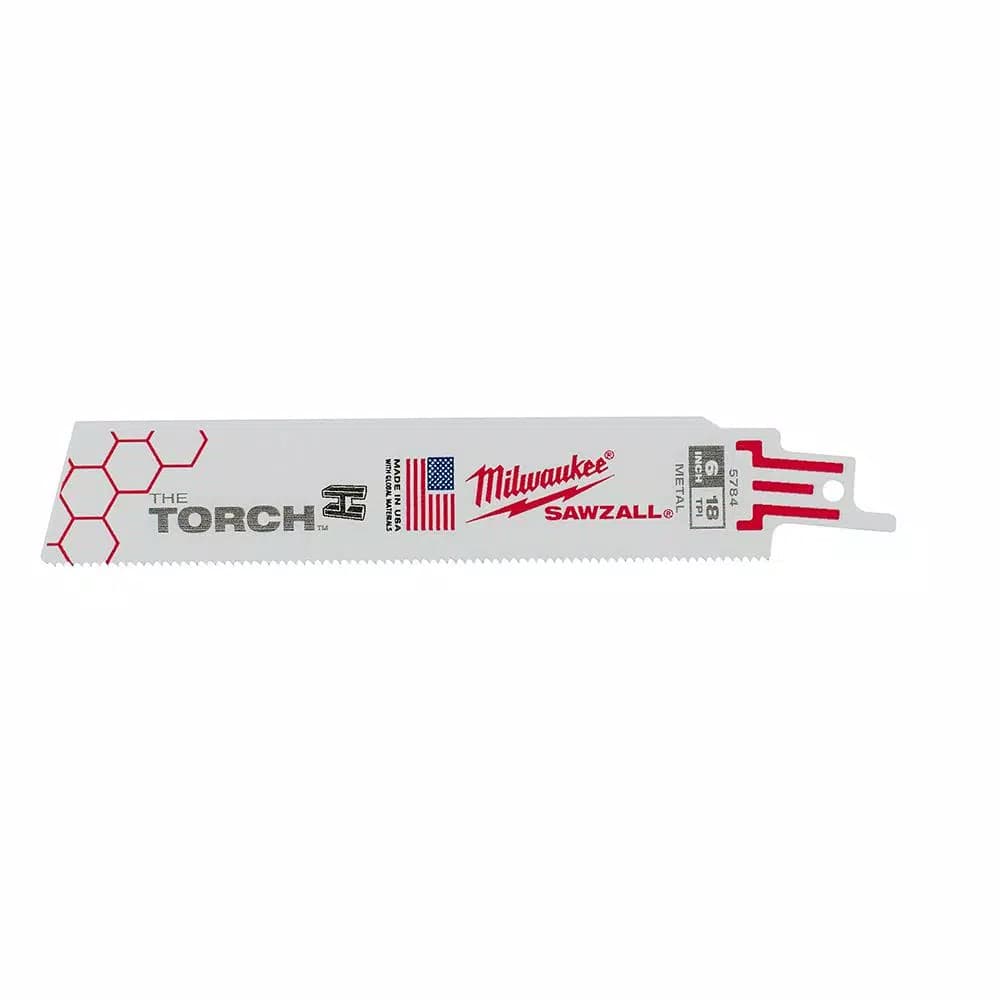 Milwaukee TORCH 6 in. 18 TPI Metal Cutting Reciprocating Saw Blades, Bi-Metal, 5-Pack