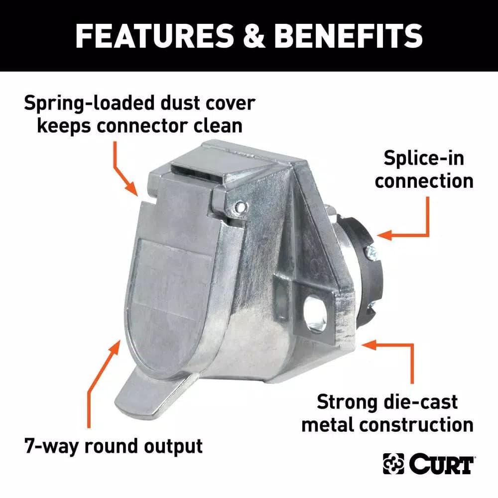 CURT 7-Way Round Trailer Connector Socket - Vehicle Side