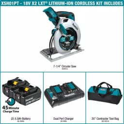 Makita 36V X2 LXT Cordless 7-1/4 in. Circular Saw Kit with (2) 5.0Ah 18V Batteries and Charger thumbnail 2