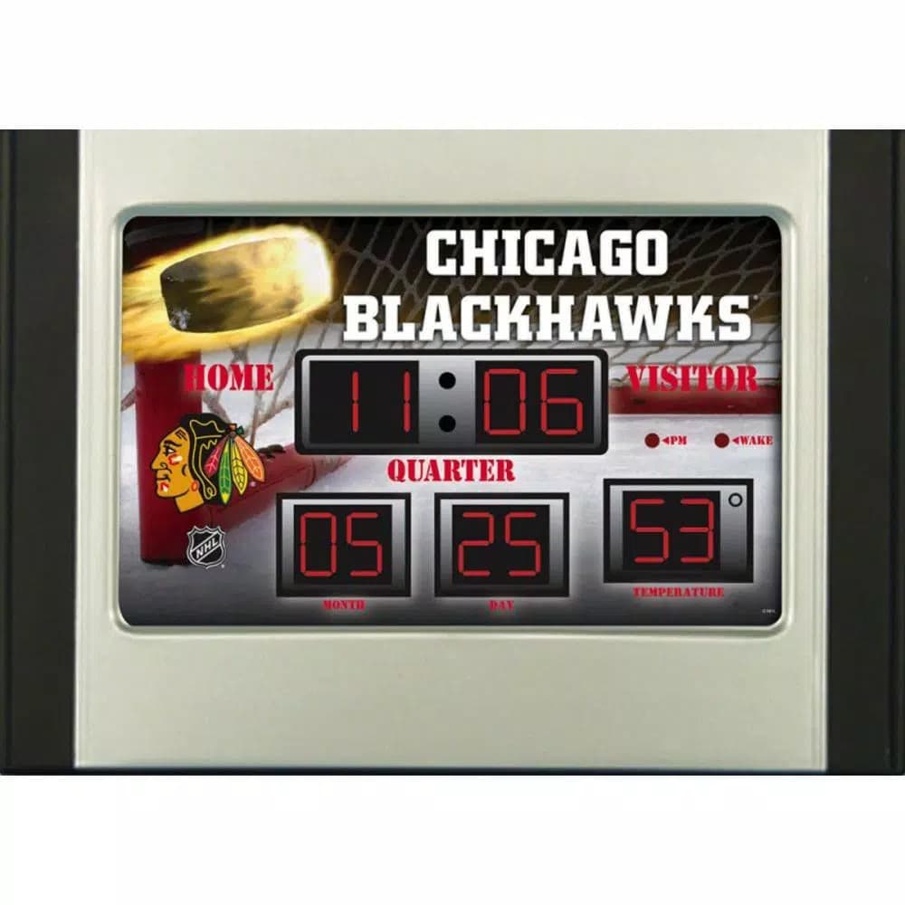 Team Sports America Chicago Blackhawks Scoreboard Digital Alarm Clock with Temperature & Date Display