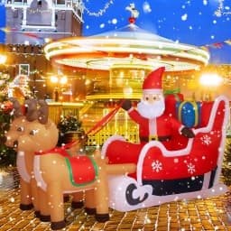 JOYDECOR 5 ft. Santa Claus on Sleigh with 2 Reindeer Christmas Inflatable Outdoor Decoration with LED Lights thumbnail 5