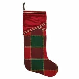 VHC Brands Tristan 20 in. Traditional Christmas Stocking - Cherry Red & Shamrock Green Plaid thumbnail 1