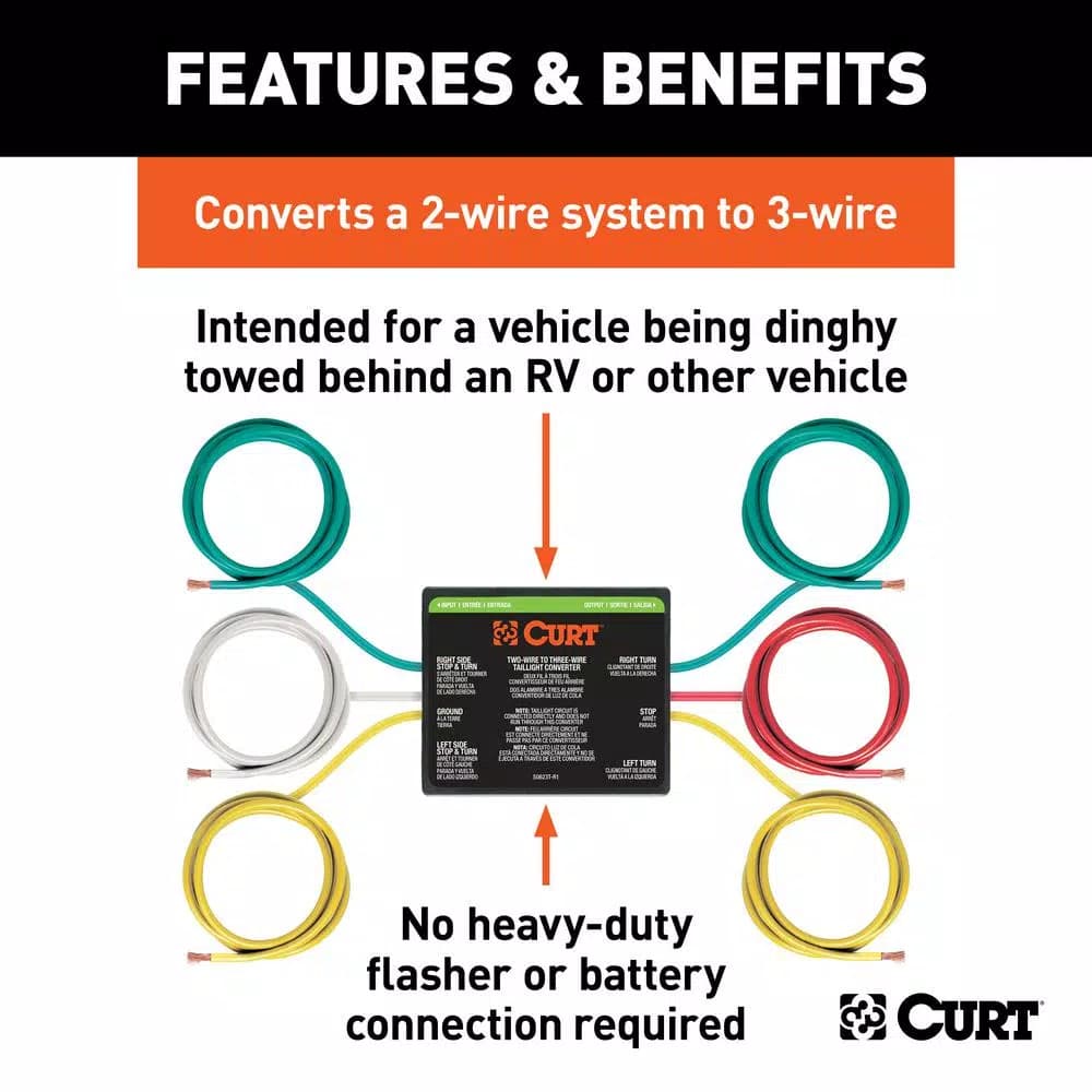 CURT 2-to-3-Wire Taillight Converter for Trailer Wiring
