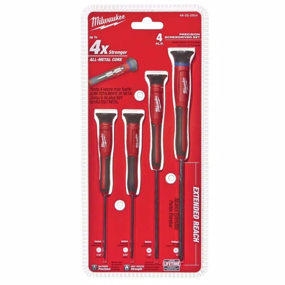 Milwaukee 4-Piece Precision Screwdriver Set with All-Metal Core