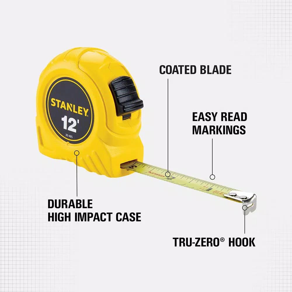 STANLEY 12 ft. x 1/2 in. Tape Measure with Polymer-Coated Blade and High-Impact ABS Case