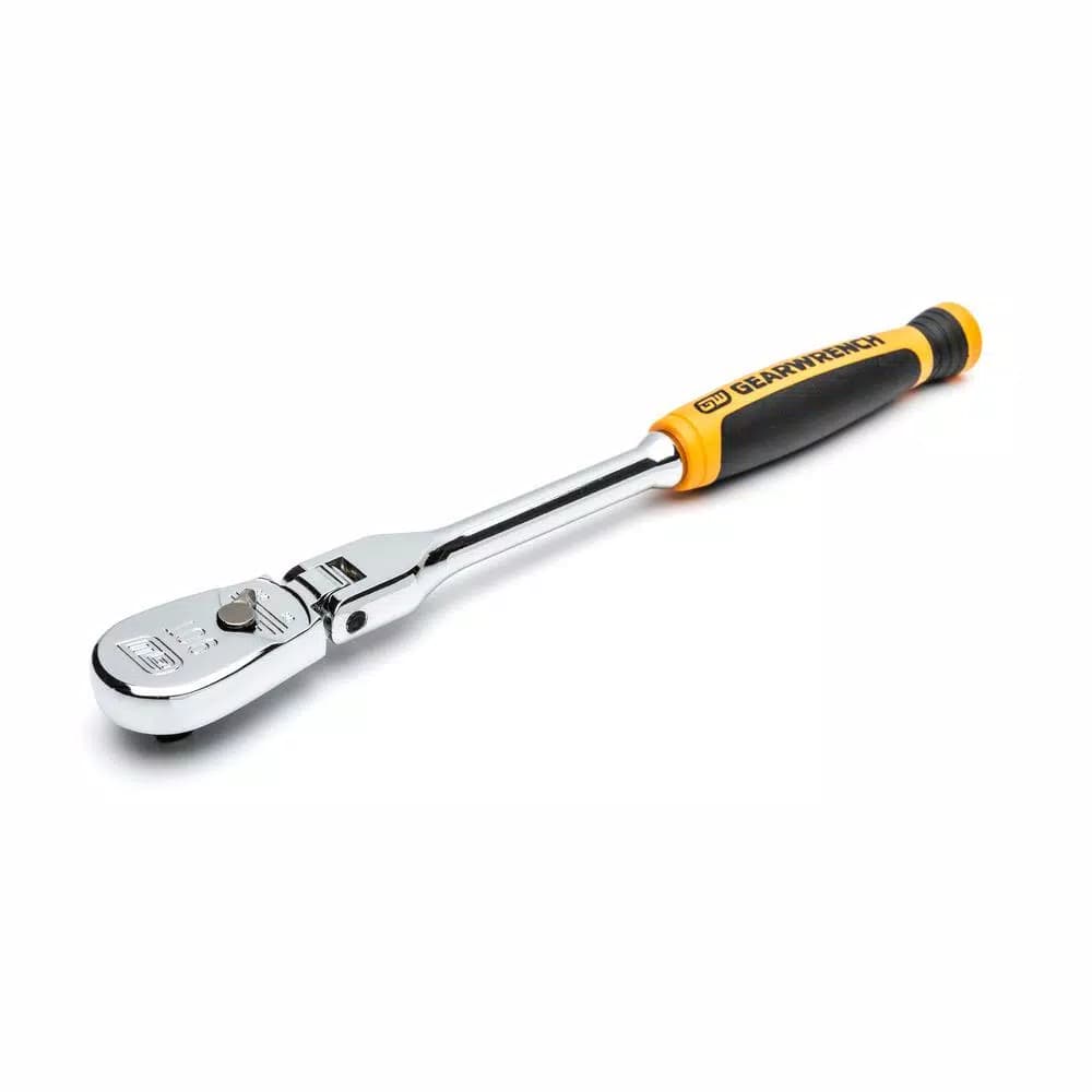 GearWrench 1/4 in. Drive 90-Tooth Dual Material Flex Head Teardrop Ratchet, 8 in.