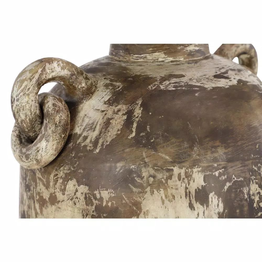 LITTON LANE 28" Distressed Beige and Brown Ceramic Amphora Floor Vase - Farmhouse Style