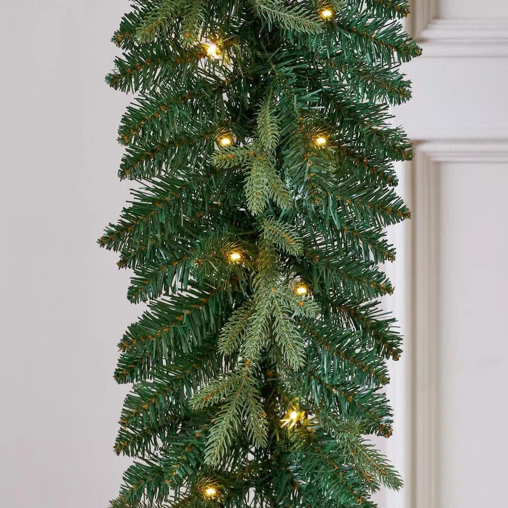 Home Accents Holiday Home Holiday Accents 9 ft. Mayfield Pre-lit LED Artificial Balsam Fir Garland with 50 Warm White Micro Dot Lights