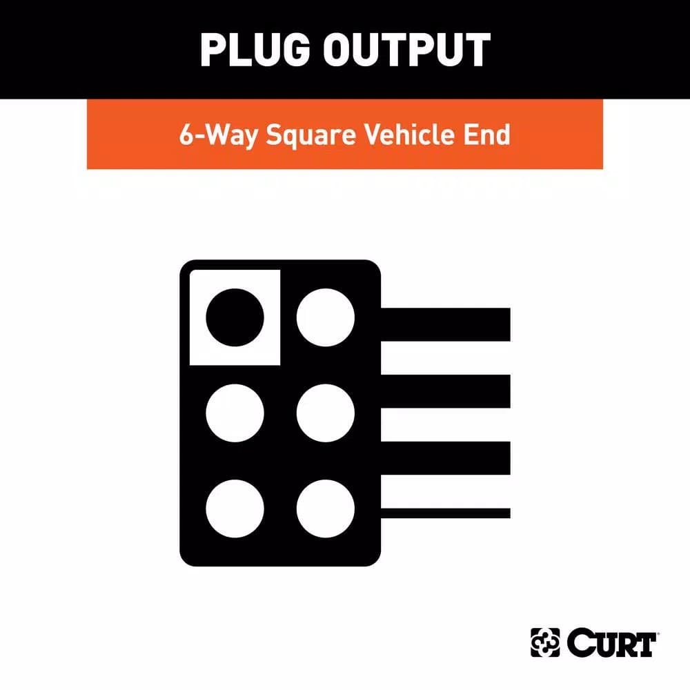 CURT 6-Way Square Trailer Connector Socket with 12" Color-Coded Wires