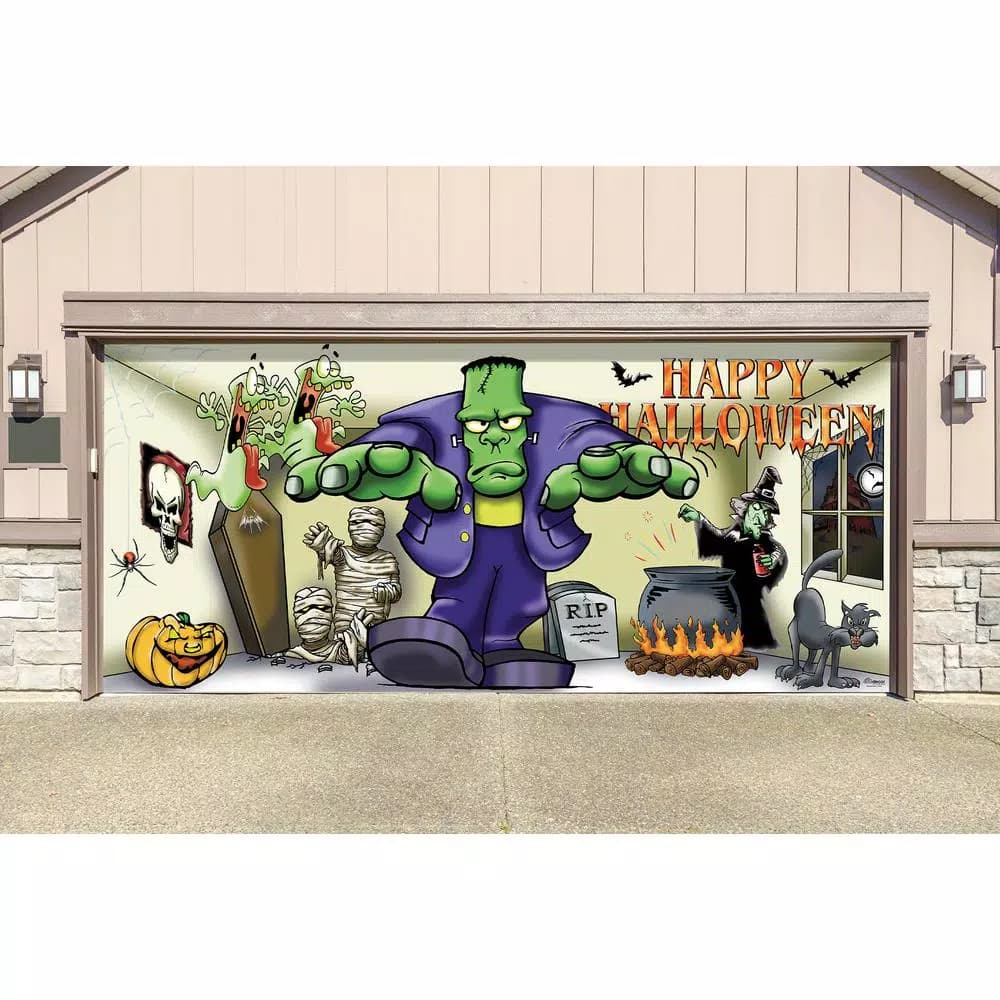 My Door Decor Frank and Friends 7 ft. x 16 ft. Halloween Garage Door Decor Mural
