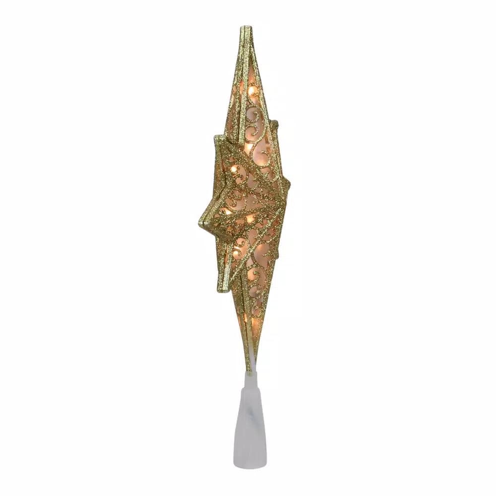 Northlight 10 in. Frosted Star of Bethlehem Christmas Tree Topper with Gold Scrolling and Clear Mini Lights