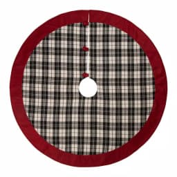 Glitzhome 48 in. Black and White Plaid Fabric Christmas Tree Skirt with Red Trim thumbnail 1