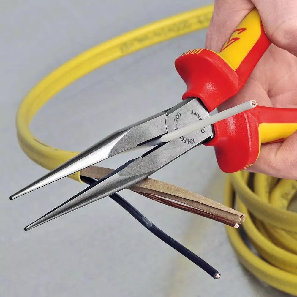 Knipex 8 in. Long Nose Side Cutting Pliers, 1,000V Insulated, Forged Vanadium Steel