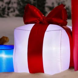 Airblown 4.43 ft. Inflatable Fuzzy Gift Box Scene with Metallic Fabric and LED Lights thumbnail 5