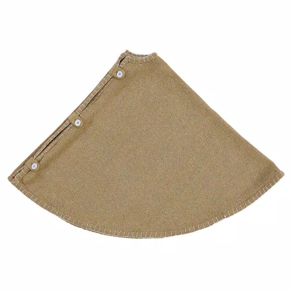 VHC Brands Nowell Farmhouse 48 in. Natural Burlap Christmas Tree Skirt with Silver Metallic Whipstitching