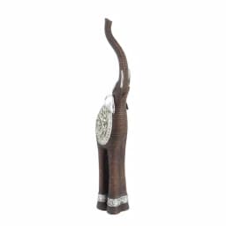 LITTON LANE 38 in. Elephant Decorative Sculpture with Raised Trunk - Brown and Silver Polystone Statuary thumbnail 2