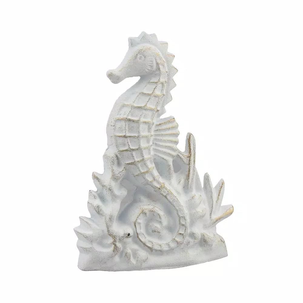 Stonebriar Collection Stonebriar White and Gold Cast Iron Seahorse Door Stopper & Nautical Decor