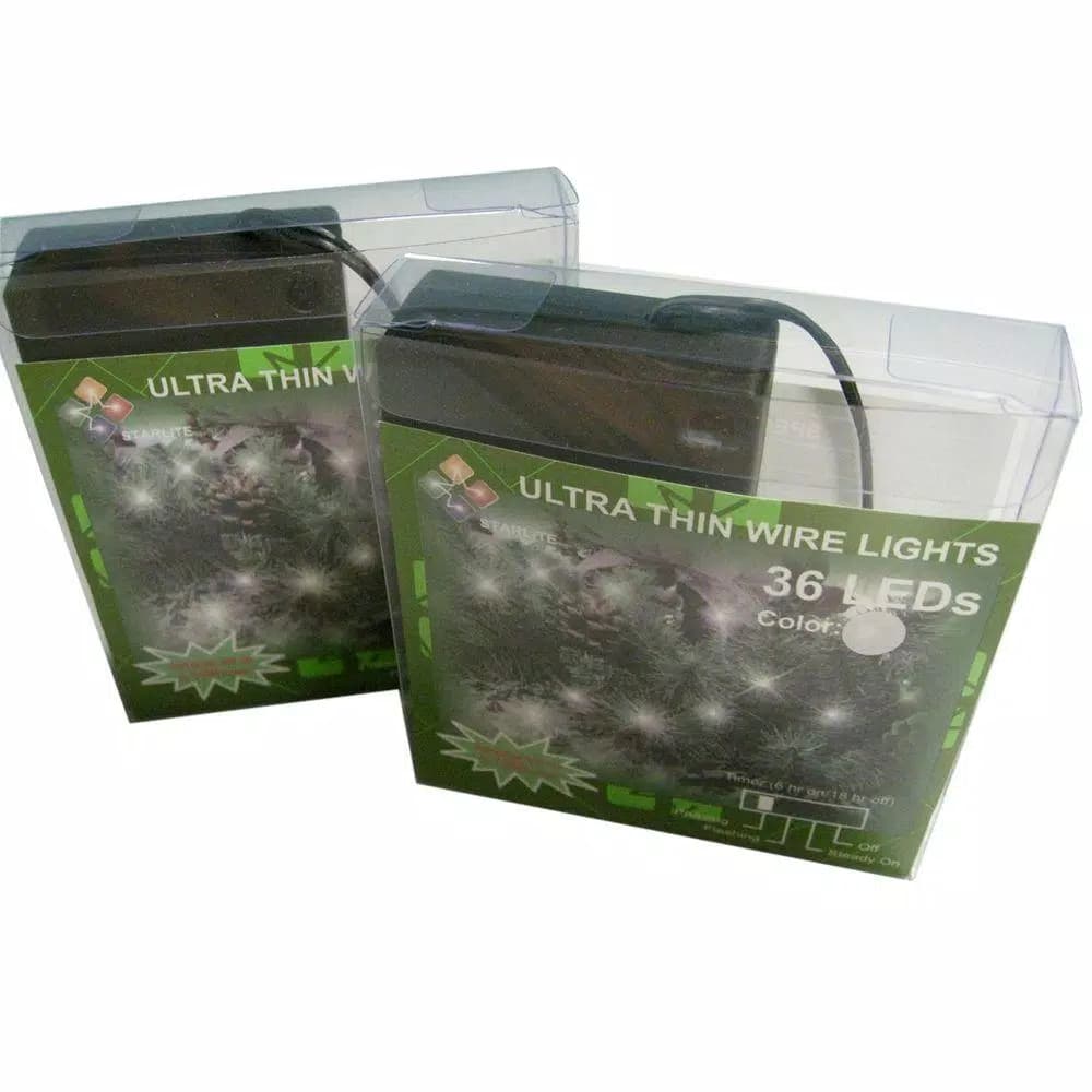 Starlite Creations 9 ft. 36-Light Battery Operated LED Ultra Thin Wire String Lights, White (Bundle of 2)