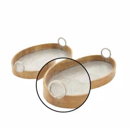 LITTON LANE Rustic Mango Wood and Dimpled Aluminum Oval Tray Set of 2 thumbnail 3