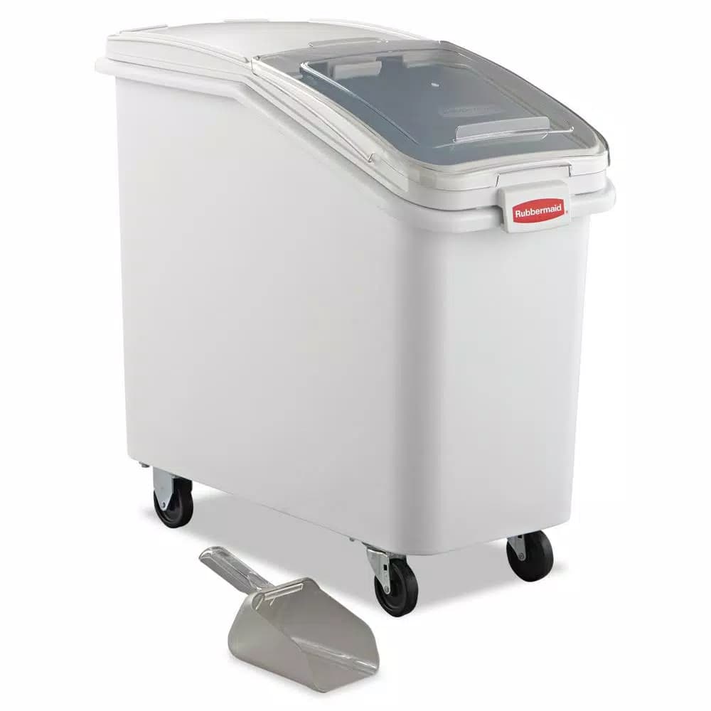 Rubbermaid Commercial Products ProSave 26.2 Gal. White Mobile Ingredient Bin with Casters